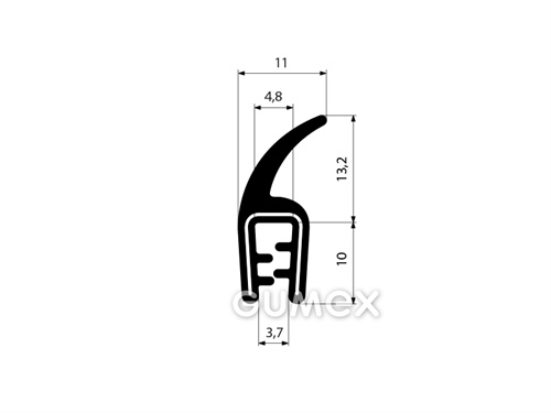 Silikónový profil U-PIRELI s kovovou výstužou so zástavkou 3767, 65°ShA, U-silikón, zástavka-silikón, -60°C/+200°C, čierny